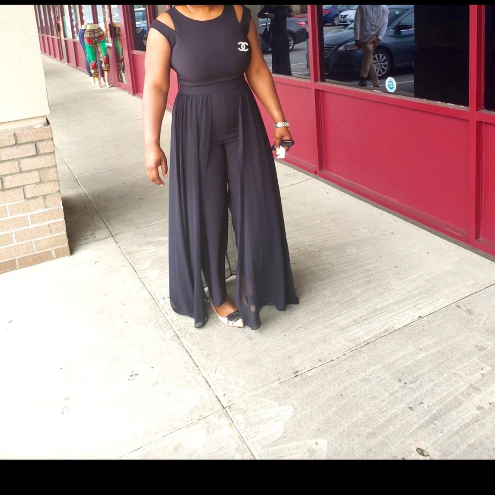 Black Silk  high waist cape jumpsuit ..